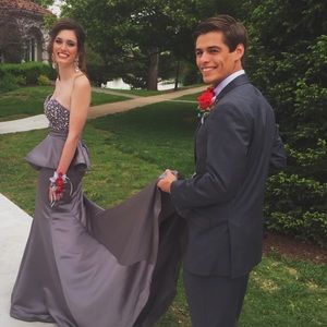Warm grey prom / pageant dress with train